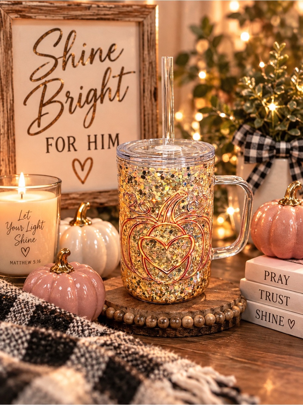 Shine for Him ✨ ShimmerSip™ – Sherbet & Gold Fast Flow Snow Globe Tumbler